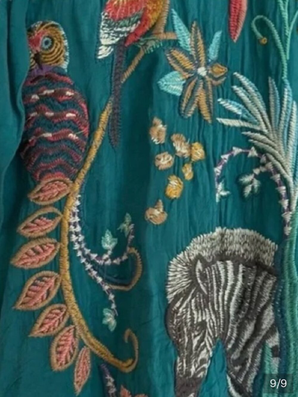 Johnny Was The Audrey Collared Shirt Blouse Embroidered Floral Zebra Birds M NWT - Picture 4 of 5